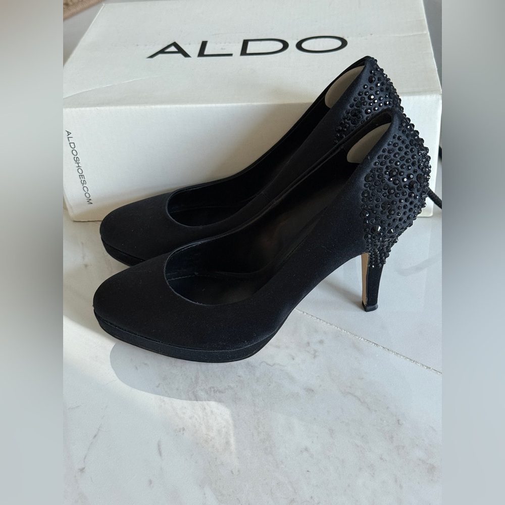 Aldo Black Crystal Embellished Heels